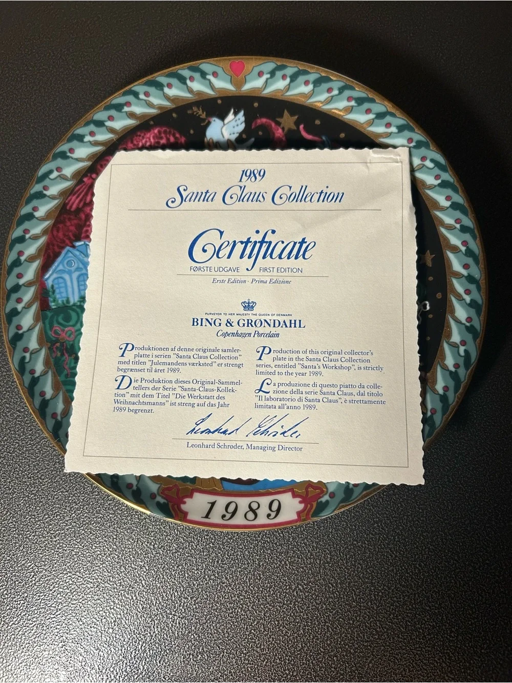 Bing & Grondahl SANTA'S WORKSHOP 1989 First Edition Plate